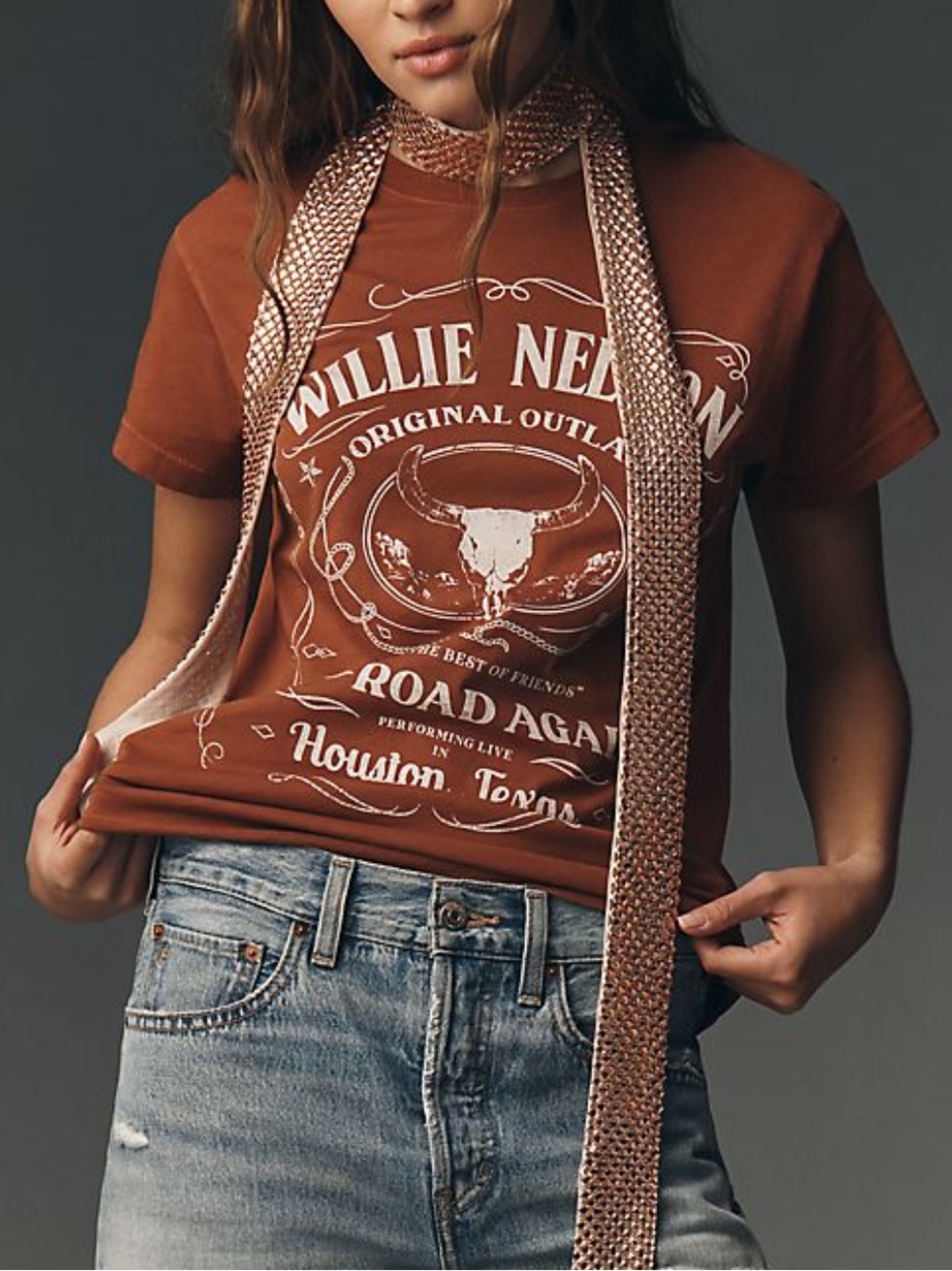 13) Anthropologie Letluv Willie Nelson Tee in Cedar NWOT *flawed